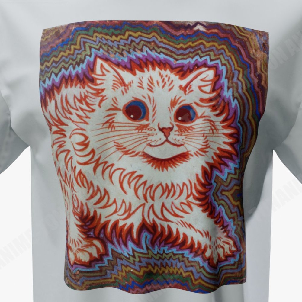 Louis Wain - Cat Art - Psychedelic Red And Green Cat - Tshirt - Cotton